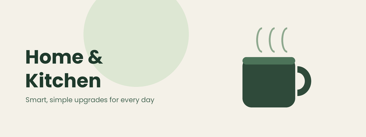 Home & Kitchen banner: smart kitchen gadgets, drinkware and home essentials