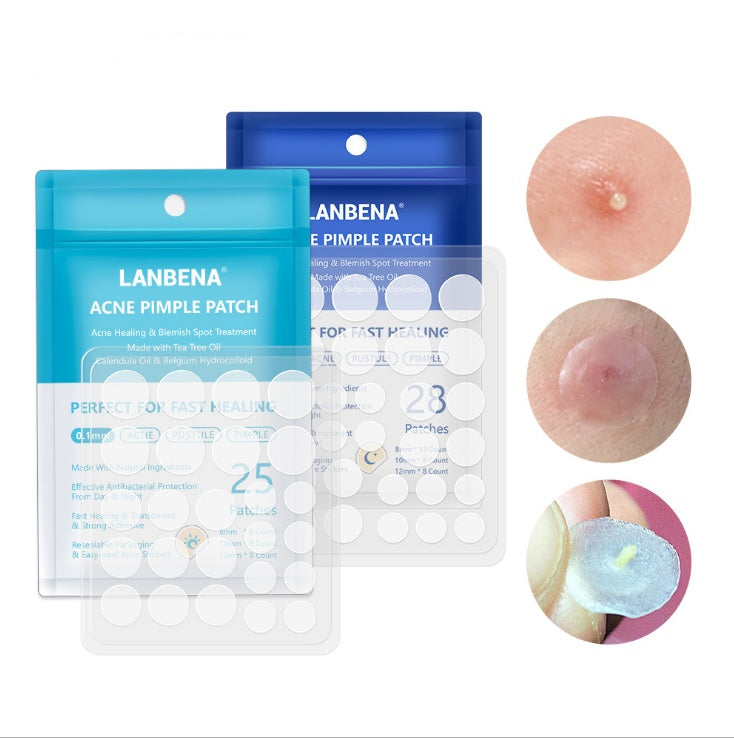 Daily and night hydrocolloid pimple patch packs with close-ups of blemishes